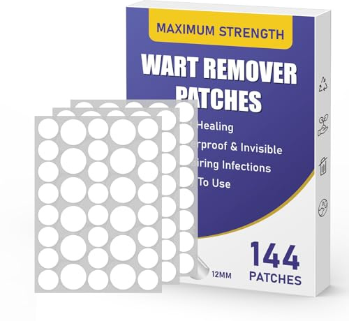 WABRINY Wart Remover Patches, Waterproof & Invisible Hydrocolloid Stickers for Common Warts on Hands, Feet & Neck, Fast-Acting Protection, 144 Count - M09