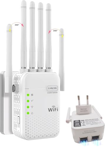 Repetidor WiFi Doble Banda (5/2,4) GHz Seis Antenas, Penetración de Señal 360°, Ultra Potente a Través de Paredes, para Oficinas y Hogares