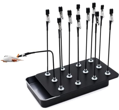 12-teiliges Profi Modellbau Lackierständer Set, magnetische biegsame Krokodilklemmen mit Gummikappen, Modellierwerkzeug für Airbrush und Miniaturen Modellmalerei