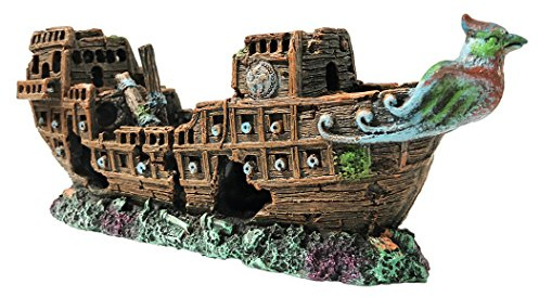 SLOCME Decorazioni per acquario, nave pirata, ornamenti per acquario, in resina, decorazioni per naufragi, ecologiche, per acquari d'acqua dolce e salata, accessori per navi affondate