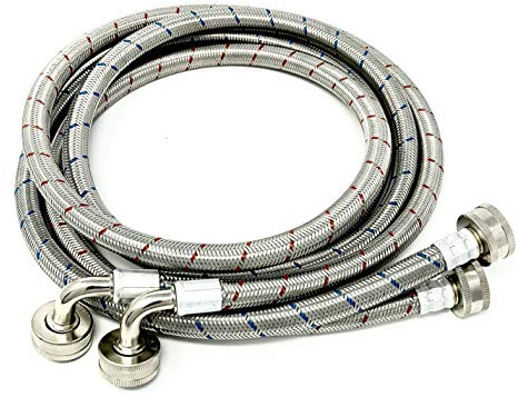 2-Pack Premium Stainless Steel Washing Machine Hoses - 8 FT No-Lead Burst Proof Red and Blue Lined Water Inlet Supply Lines - Universal 90 Degree Elbow Connection - 10 Year Warranty