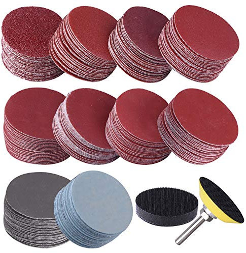 SIQUK 200 Pièces Disques de Ponçage 50mm Disques Abrasifs Grain 80 180 240 320 400 600 800 1000 2000 3000 pour Meulage Fraisage Gravure