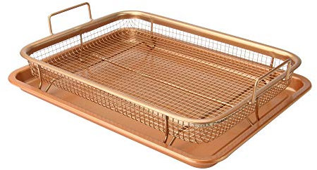Maison & White Copper Crisping Basket & Baking Tray Set, Non-Stick, 2-Piece, 32cm x 22.5cm x 8cm, Dishwasher Safe, Kitchen Crisping Set