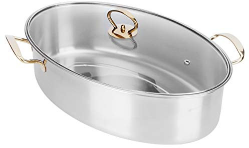 Pentola a vapore in acciaio inossidabile 304, pentola per la cottura a vapore di pesce ovale di grande capacità con coperchio Pentola con fornello a induzione per pesce al vapore, crostacei