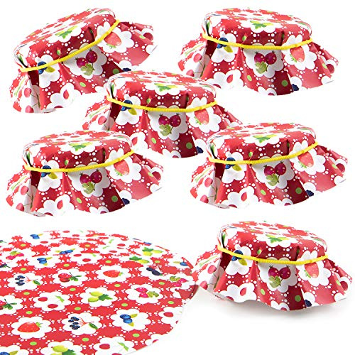Logbuch-Verlag - 10 copri vasetti per marmellata in carta riciclata, centrino per barattoli, rotondo con 14,8 cm di diametro, motivo rosso con frutti colorati