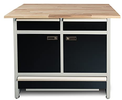 Ondis24 PRO Werkbank aus Metall Werktisch Arbeitshöhe 95cm mit Justierfüßen (Lisocore Arbeitsplatte, 120cm Oskar) (Buchenholzplatte)