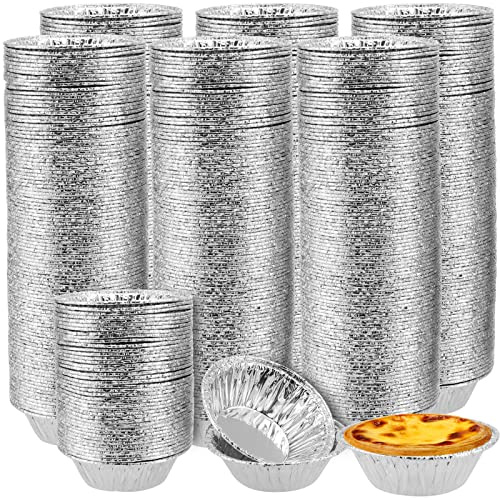 ZOENHOU 300 moldes de aluminio para magdalenas de 3 pulgadas, bandejas redondas desechables de papel de aluminio, mini bandejas de pastel de huevo, bandejas pequeñas para tartas, platos de pastel de