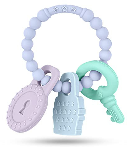 Vicloon Beißring Baby, Beißring aus Silikon BPA-frei, Zahnen Spielzeug Beißring für Babys 3+ Monate, Wundes Zahnfleisch zu stimulieren und zu massieren(Grau)