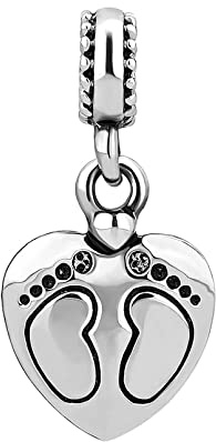 FGT Heart Baby Footprint Charm Compatible with Pandora Moments Bracelets Mother Mom Birthday Christmas Mum Sister Daughter Wife