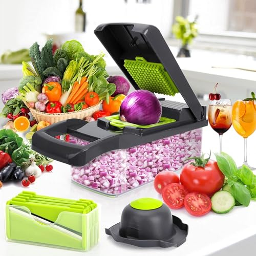 KJE Trading - 14 -in-1 Vegetable Chopper Kitchen Mandoline, Vegetable Slicer Food Chopper for Onion Veg Garlic Potato Salad Mini Dicer Chopper Cutter