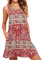 AUSELILY Boho Kleid Damen Kurz Urlaub Midi Ärmellos Swing Sommerkleid Mit Taschen Boho Floral Rot,XL