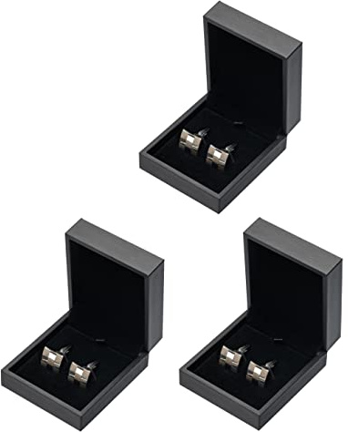 Giftop PU Leather Small Cufflink Box Jewelry Display Case (Black Pack of 3)