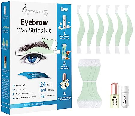 Beauty7 Men's Eyebrow Wax Strips Facial Wax Strips Hair Removal at Home Waxing Strips 24 pcs with Pearl Powder Essential Oil for Sensitive All Skin Types for Men