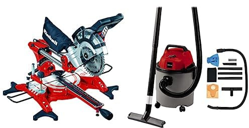 Einhell Ingletadora TC-SM 2131/1 Dual (máx. 1.800 W, 4.900 min-1, función de tracción integrada, tope de pieza, dispositivo de sujeción, incl. hoja de sierra de carburo de tungsteno, láser) +Aspirador