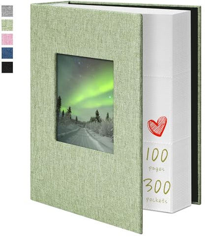 Photo Album 4x6 300 Pockets with Linen Cover Picture Albums for Family, Wedding, Baby, Photo Book Holds Vertical Pictures GrassGreen