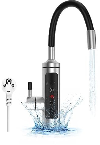 Wasserhahn mit Durchlauferhitzer, 3000W 360° Küchenarmatur Armatur Elektrischer mit LCD Temperaturanzeige Flexibler Auslauf Temperaturanzeige für Küche