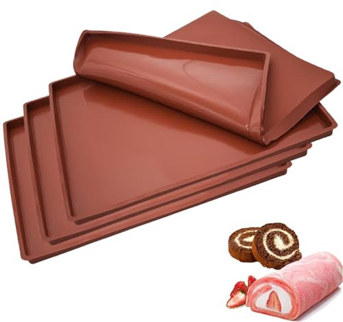 4 Pièces Plaque à Pâtisserie en Silicone, Tapis Cuisson et Plateau à Rouler en Silicone