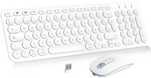 Teclado y ratón inalámbricos, PINKCAT 2.4G Set de Teclado Ultrafino y ratón ergonómico silencioso con 12 accesos directos Multimedia para Ordenador, PC, Tableta, Ordenador de sobremesa (Brillo)