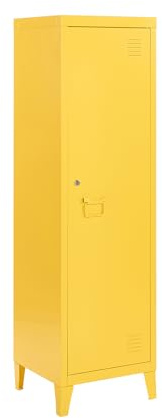 MMT Furniture Designs Ltd Furniture Metal Locker Cabinet in Orange Yellow Blue White Grey, Lockable Cabinet Storage Cleaning Cupboard Slim One Door Wardrobe Shoe Storage (Yellow - RAL 1017, 137cm)