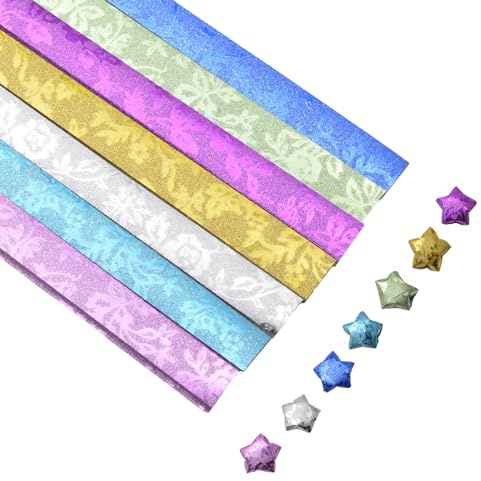 URROMA Star Origami-papper, 378 st ros Origami Lucky Star pappersremsor hopfällbara remsor paket gör-det-själv papper för hantverk gör-det-själv konst