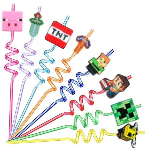 8 Stück Plastik Strohhalme, Strohhalme Kinder, Strohhalme wiederverwendbar, Cocktail Strohhalme, Curly Trinkhalme Trinkschleife Strohhalme, für Geburtstagsdeko Party Mitgebsel Deko