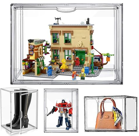 AAABOX Caja de Exhibición Acrílico Transparente Grande para Lego,40x25x30cm Vitrina Expositora Apilable con Puerta para Colecciones Bolsos Muñecas Coches Modelo Juguetes, Autoensamblaje