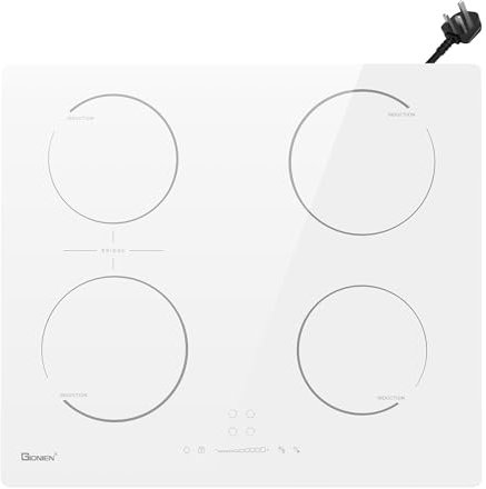 GlONlEN Plug-in Induction Hob White 13 Amp 2800W,59cm Integrated Electric Cooktop with Bridge Zone, 4 Cooking Rings,Built-in Cooker