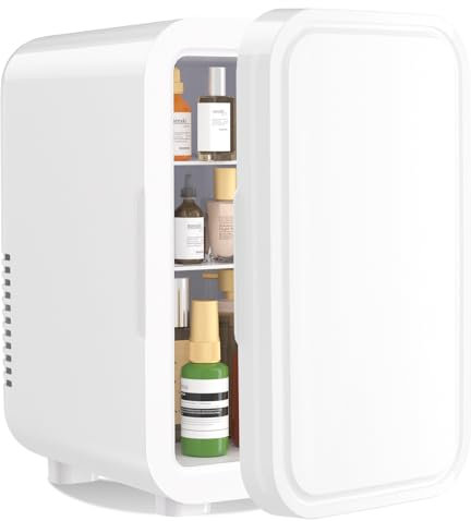 YASHE Mini nevera de 6 litros/8 latas, 220 – 240 V CA/CC, refrigerador termoeléctrico portátil, frigorífico para dormitorio, cuidado de la piel, bebidas, oficina, dormitorio y coche, Blanco