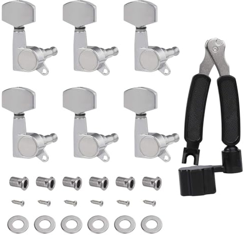 Accordatori per Chitarra, Pioli Accordatura per Corde Chitarra con Boccole e Viti per Chitarra Elettrica o Acustica, Inclusi Avvolgitore per Corde (6 Pcs)