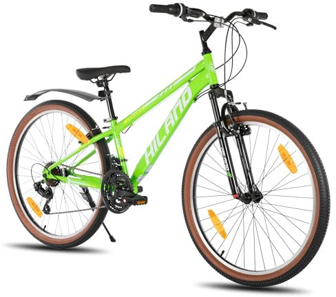 HILAND 26 Zoll Mountainbike für Herren und Damen, 21 Gänge Mountainbike, hochfester Stahlrahmen, V-Bremse, Hardtail MTB für Erwachsene, Grün