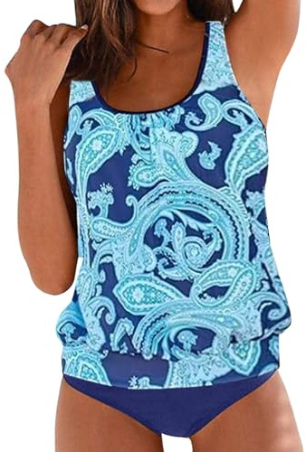 HEONSATI Costumi da Bagno Donna Tankini Push Up Imbottito Bikini Piscina Brasiliana Vita Alta Spiaggia Costumi con Pantaloncino Push Up Taglie Forti Swimwear Beachwear Sexy Contenitivo Imbottito