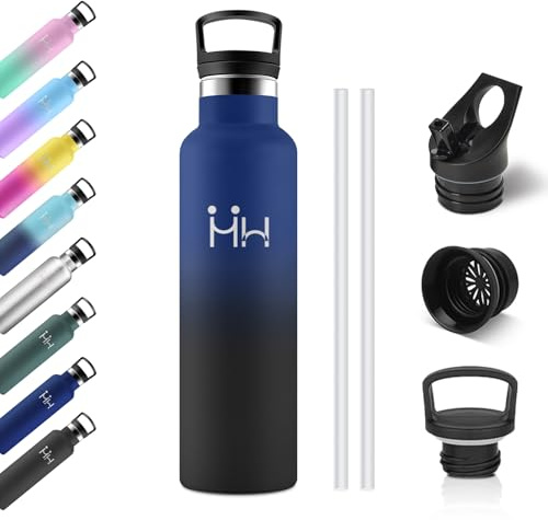 Borraccia Termica 750ml, Borraccia Termica con Cannuccia, Borraccia in Acciaio Inox Riutilizzabile, Isolamento Doppia Parete, senza BPA, Borracce per Campeggio, Yoga, Palestra, Ciclismo, Viaggio