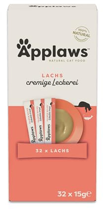 Applaws Salmon Creamy Lickable Cat Treats for Cats and Kittens 32x15g, Grain Free Puree 15g Sachet