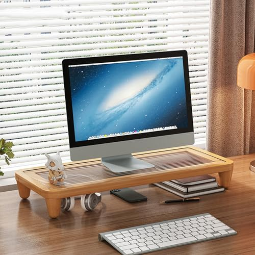 Bambu monitorstativ höjare för iMac och PC – universell skrivbordsorganisatör med akrylbas – snyggt tillbehör för hemmakontor för ergonomisk visning och fri arbetsyta