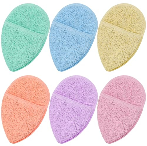 Simsky 6 tamponi per il trucco riutilizzabili, lavabili per la pulizia del viso, tamponi esfolianti delicati per la rimozione del trucco, massaggio del viso e pulizia dei pori, set in colori pastello