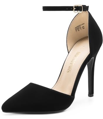 DREAM PAIRS Women's Pointed Toe Ankle Strap High Heels Pumps Dress Court Shoes Oppointed_Lacey,Size 5,Black/Nubuck,Oppointed_Lacey