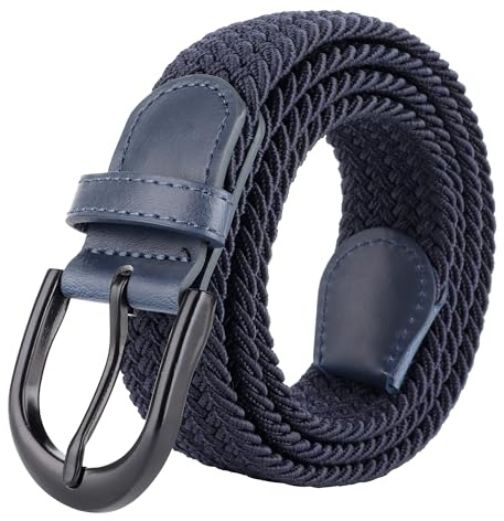 Mile High Life Ceinture Élastique Extensible Tressée Boucle de Ceinture Noire Ovale Mixte(Medium, Marine)
