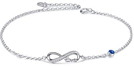 AOBOCO Bracelet Infini pour Femme Argent Sterling 925 Bracelet Réglable, Cadeau pour l'anniversaire de Noël Saint Valentin (I-cristal bleu royal_pierre de naissance de septembre)