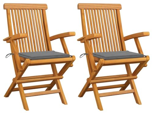 vidaXL Hopfällbara stolar med grå dynor 2 st massiv teak