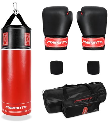 Boxsack-Set Professional für Kinder und Jugendliche 60 x 20 cm, Box-Set mit Boxhandschuhen, Boxbandagen und Tasche - 5,5 kg Rot-Schwarz Boxset