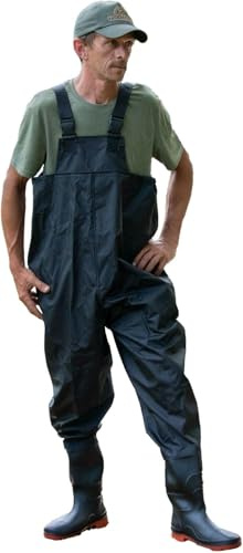 DNA Leisure Mens PVC Black Chest Waders and Boots Flood Work Carp Fly Fishing Size 7 8 9 10 11 12 (Size 41 UK Size 7)