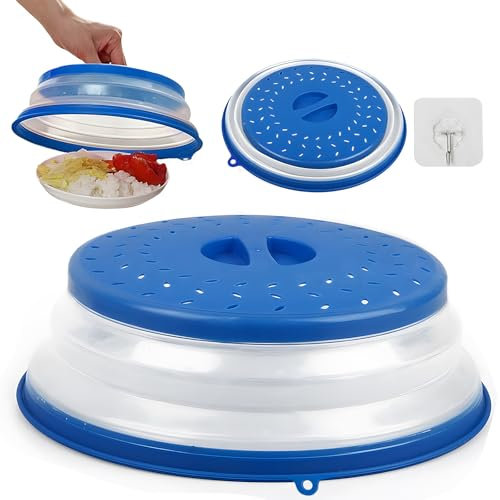 Mikrowellen Abdeckhaube Faltbar, Hillylolly Faltbare Mikrowellenabdeckung, Mikrowelle Abdeckung Haube, Mikrowellen-Abdeckhaube, Microwave Cover Bpa Free, für Obst Gemüse/Mikrowelle (Blau)
