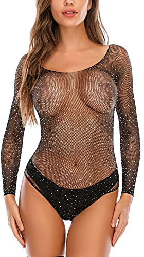 ROSVAJFY Body transparente de tul con lunares para mujer - Body de tanga con tirantes de espagueti para mujer - Body de una pieza sexy - Ropa interior monokini - Corte alto - Negro, Negro , Talla