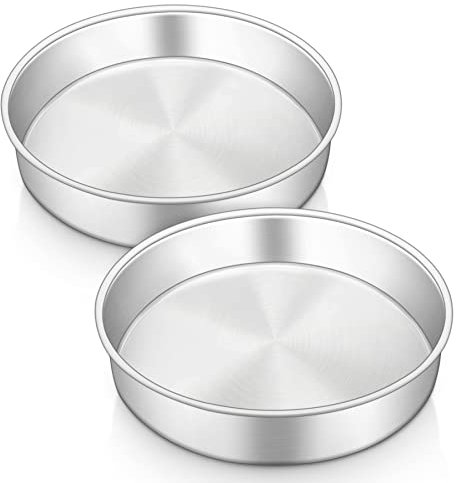 HaWare 8 Inch Cake Tin, Stainless Steel Round Baking Pan Set of 2, Birthday Wedding Layer Cake Tin for Baking Roasting Serving, Healthy & Non-Toxic, Mirror Polished & Dishwasher Safe (20cm)