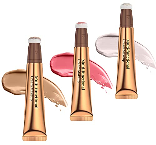 Ofanyia Contour Blush Highlighter Beauty Wand, Liquid Face Highlighter Blush Contouring with Cushion Applicator, Lightweight Blendable Super Silky Cream Contour Stick (3Pcs (01#+03#+05#))