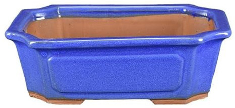 Vaso per bonsai rettangolare in gres smaltato blu 27x20x8 cm - GA9