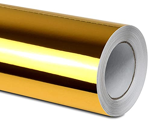 Folindo® Gold Chrom Autofolie (13€/m²) | 100 x 152 cm | Selbstklebende Luftkanal 3D Folie zur Auto Folierung | Blasenfrei