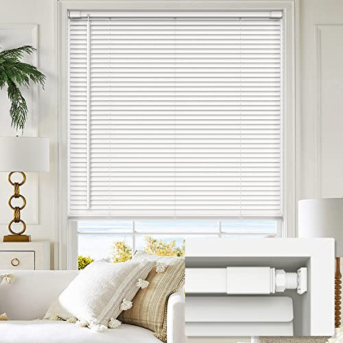 LazBlinds No Tools No Drill 1 Vinyl Mini Blinds, Cordless Blinds for Windows, Light Filtering Horizontal Window Blinds & Shades, 28 W x 72 H, White