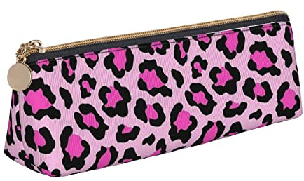 Estuche para lápices de leopardo rosa Estuche para bolígrafos para mujer Caja de transporte simple para adultos con cremallera suave Durable Ligero para organizador de oficina Bolsa de almacenamiento