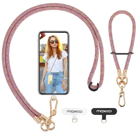MoKo Handykette Universal, Verstellbar Schlüsselband mit Handschlaufe, Handyband Handy Lanyard zum Umhängen, Umhänge-Handyband × 1, Handschlaufe x 1, Lanyard-Patch × 2, Regenbogen